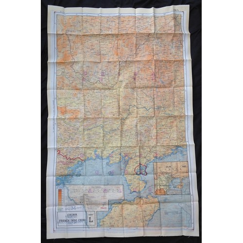 268 - WW2 British RAF Silk Escape and Evasion map 44L /44M of China and French Indo China.