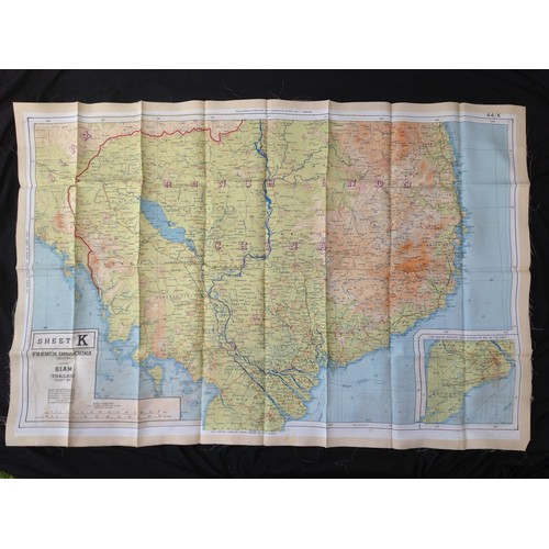 271 - WW2 British RAF Escape and Evasion Silk Map 44/J 44/K of French Indo China and Siam (Thailand)