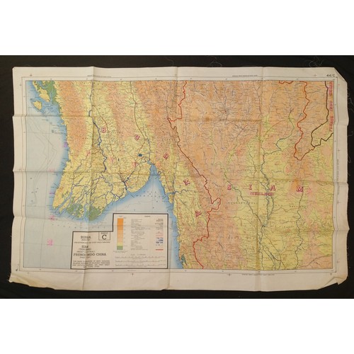 276 - WW2 British RAF Silk Escape and Evasion Map 44C / 44D of Burma, French Indo Chino and Siam.