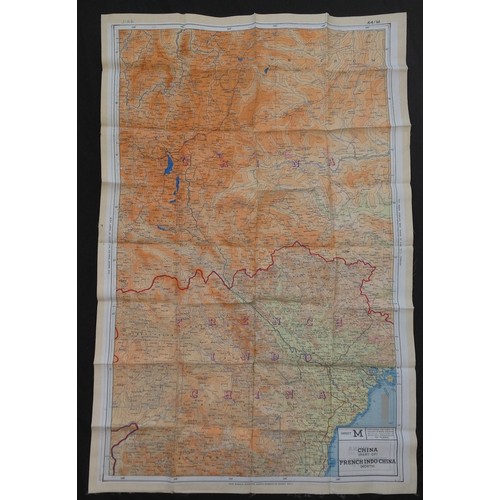 277 - WW2 British RAF Silk Escape and Evasion Map 44L / 44M of China and French Indo China.