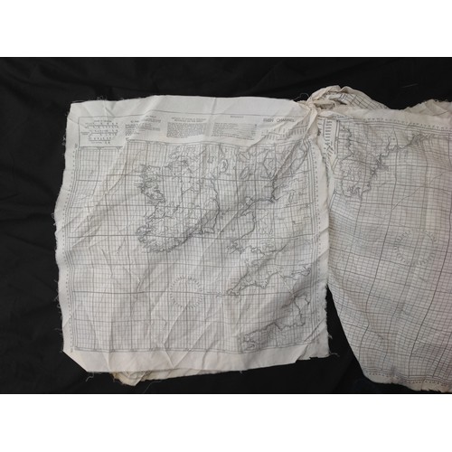 284 - WW2 British RAF Q Type Dinghy Instructions and Maps printed on silk or rayon. Tied together. Nine na... 