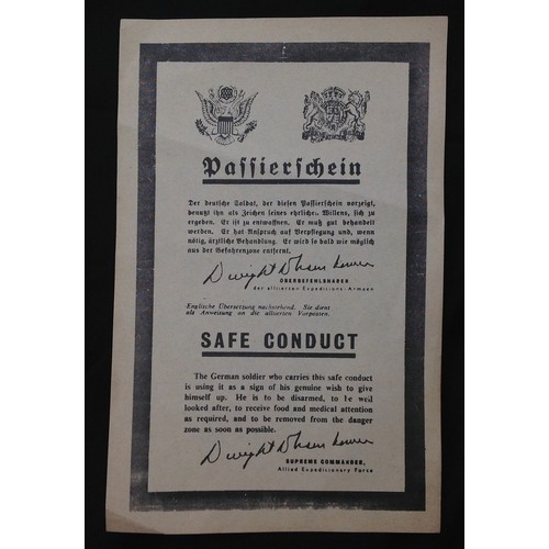 285 - WW2 Canadian Safe Conduct Pass dropped on German lines in 1944/45 in Holland. Doubled sided print, s... 