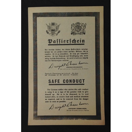 286 - WW2 Canadian Safe Conduct Pass dropped on German lines in 1944/45 in Holland. Doubled sided print, s... 