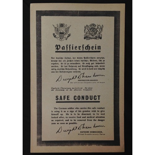 287 - WW2 Canadian Safe Conduct Pass dropped on German lines in 1944/45 in Holland. Doubled sided print, s... 