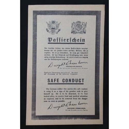 289 - WW2 Canadian Safe Conduct Pass dropped on German lines in 1944/45 in Holland. Doubled sided print, s... 