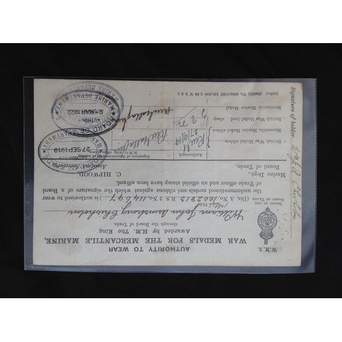 308 - WW2 British Merchant Navy Medal Entitlement paperwork collection. Six documents in total named to di... 