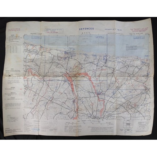 398 - WW2 British May 1944 Map of the D - Day Normandy Beaches Marked Defences Ryes. Sheet 37/18 SW. Issue... 