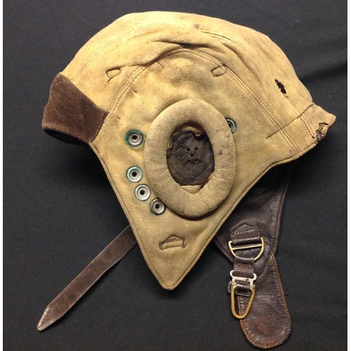 402 - WW2 British RAF C Type leather flying helmet, early pattern. No markings. Along with another skeleto... 