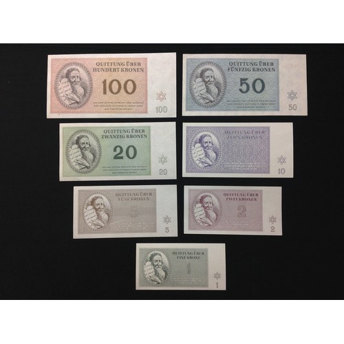 405 - WW2 Third Reich Theresienstadt Ghetto Concentration Camp Banknotes. A full set of notes ranging from... 