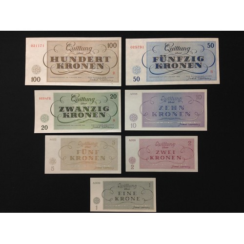 405 - WW2 Third Reich Theresienstadt Ghetto Concentration Camp Banknotes. A full set of notes ranging from... 