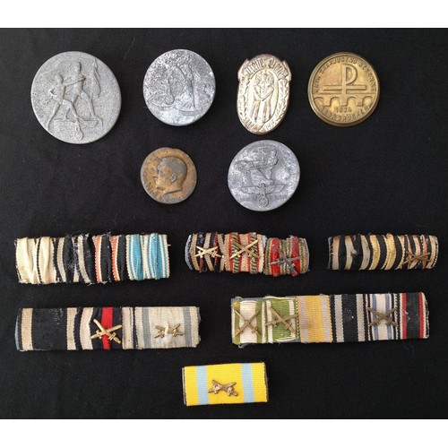 422 - WW2 Third Reich rally badges x6 and WW1 Imperial German ribbon bars x 6.