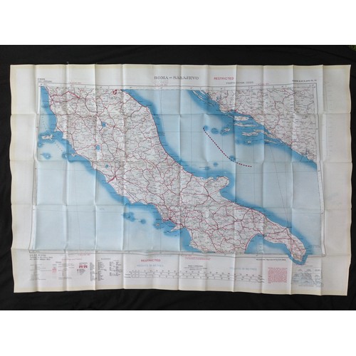 429 - Post War British RAF Silk Escape and Evasion Map of Tunis-Palermo and Roma-Sajiajevo