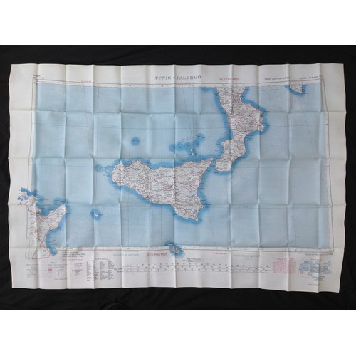 429 - Post War British RAF Silk Escape and Evasion Map of Tunis-Palermo and Roma-Sajiajevo