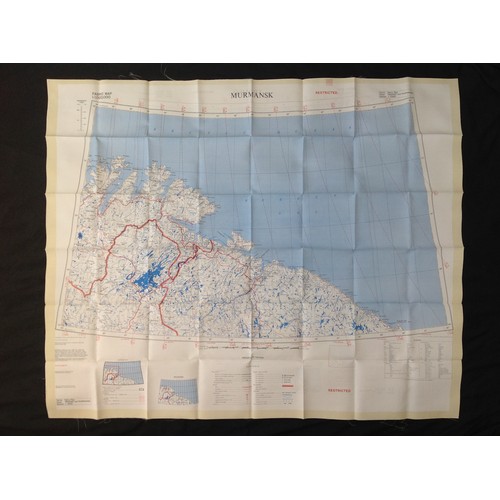 431 - Post War British RAF Silk Escape and Evasion Map of Murmansk and Tromso. 1958.