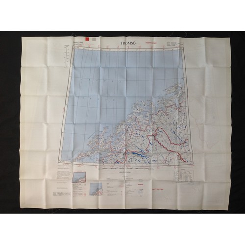 431 - Post War British RAF Silk Escape and Evasion Map of Murmansk and Tromso. 1958.