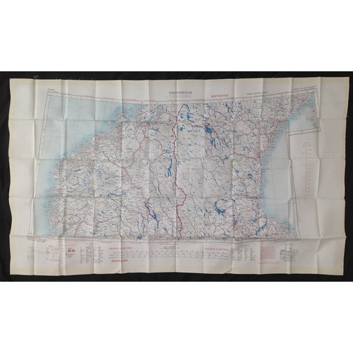 434 - Post War British RAF Silk Escape and Evasion Map of Trondheim and Helsinki. 1953