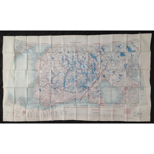 434 - Post War British RAF Silk Escape and Evasion Map of Trondheim and Helsinki. 1953