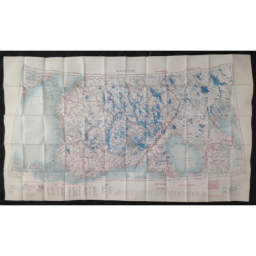 435 - Post War British RAF Silk Escape and Evasion Map of Trondheim and Helsinki. 1953