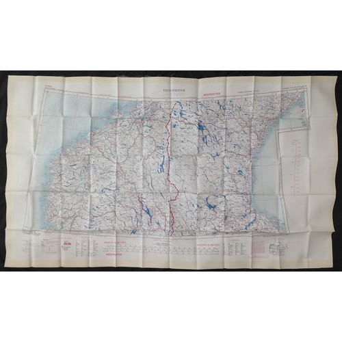 435 - Post War British RAF Silk Escape and Evasion Map of Trondheim and Helsinki. 1953