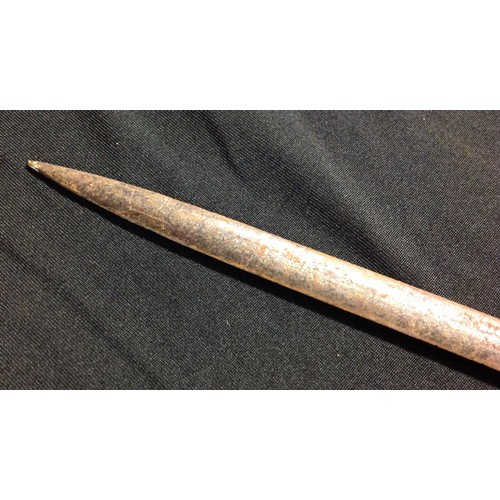 440 - Dress Sword with 77.5cm long double edged blade with etched decoration.  No makers mark. Brass guard... 