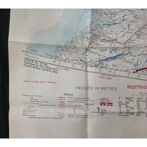 450 - Post War 1950's British RAF Silk Escape and Evasion Map of Namsos and Archangel.