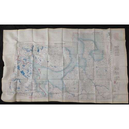 450 - Post War 1950's British RAF Silk Escape and Evasion Map of Namsos and Archangel.