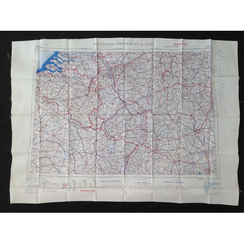 456 - Post War British RAF Silk Escape and Evasion Map of Milano and Bruxelles Frankfurt. 1953