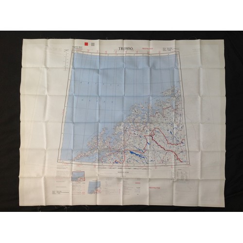 457 - Post War British RAF Silk Escape and Evasion Map of Murmansk and Tromso. 1958.