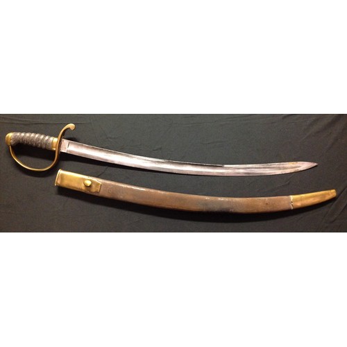 464 - Victorian Constabulary Police Hanger Sword. 61cm long fullered curved blade. No makers marks. Leathe... 