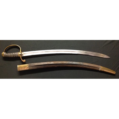 464 - Victorian Constabulary Police Hanger Sword. 61cm long fullered curved blade. No makers marks. Leathe... 