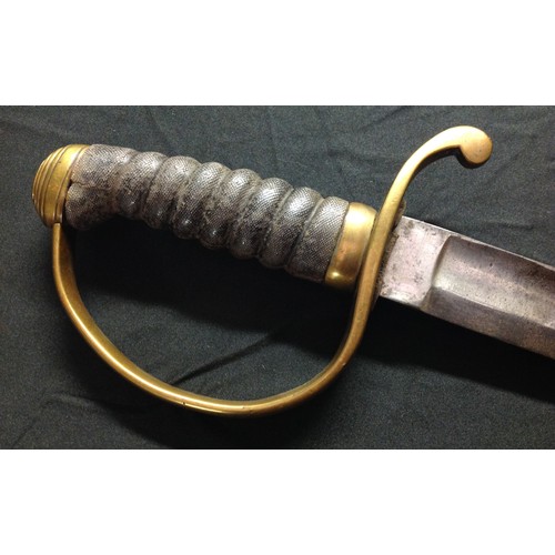 464 - Victorian Constabulary Police Hanger Sword. 61cm long fullered curved blade. No makers marks. Leathe... 