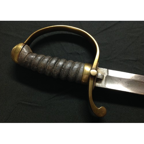 464 - Victorian Constabulary Police Hanger Sword. 61cm long fullered curved blade. No makers marks. Leathe... 