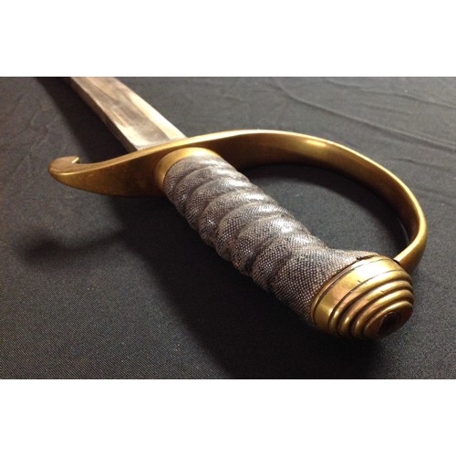 464 - Victorian Constabulary Police Hanger Sword. 61cm long fullered curved blade. No makers marks. Leathe... 