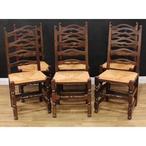 1515 - Frank Pratt of Derby - a set of six oak ladder back dining chairs, of traditional Lancashire design,... 