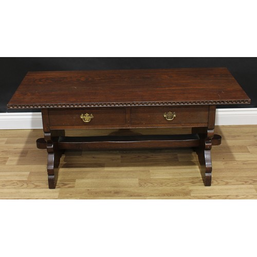 1496 - Frank Pratt of Derby - a 17th century style oak coffee table, oversailing rectangular top with chip-... 