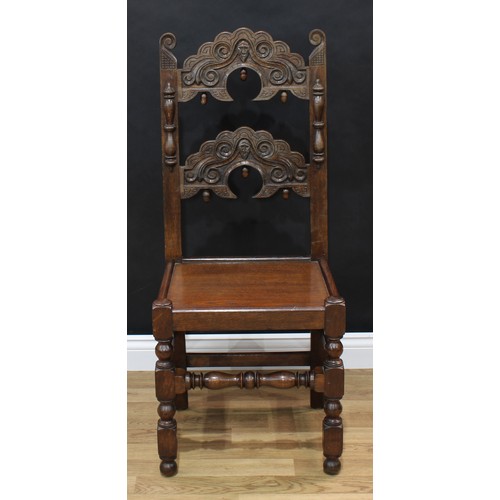 1497 - Frank Pratt of Derby - a 17th century style oak 'Derbyshire' chair, of Charles II design, shaped cre... 