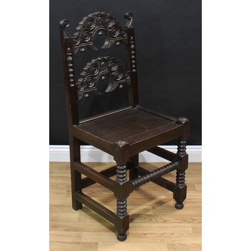 1498 - Frank Pratt of Derby - a 17th century style oak 'Derbyshire' chair, of Charles II design, shaped cre... 