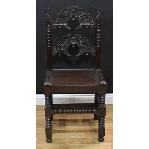 1498 - Frank Pratt of Derby - a 17th century style oak 'Derbyshire' chair, of Charles II design, shaped cre... 