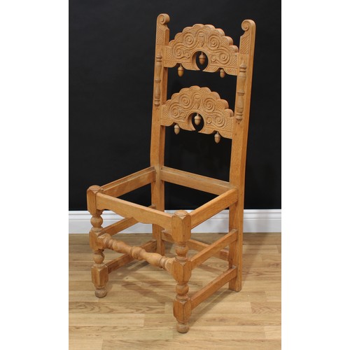 1499 - Frank Pratt of Derby - a 17th century style oak 'Derbyshire' open armchair, of Charles II design, sh... 