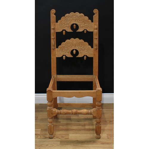 1499 - Frank Pratt of Derby - a 17th century style oak 'Derbyshire' open armchair, of Charles II design, sh... 