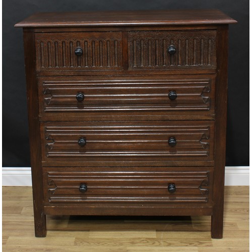 1495 - Frank Pratt of Derby - a 17th century style oak chest, moulded rectangular top above a pair of short... 