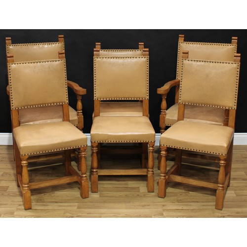 1514 - Frank Pratt of Derby - a set of six Arts & Crafts style oak dining chairs, comprising a pair of carv... 