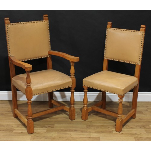 1514 - Frank Pratt of Derby - a set of six Arts & Crafts style oak dining chairs, comprising a pair of carv... 