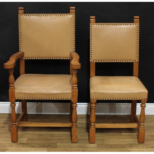 1514 - Frank Pratt of Derby - a set of six Arts & Crafts style oak dining chairs, comprising a pair of carv... 