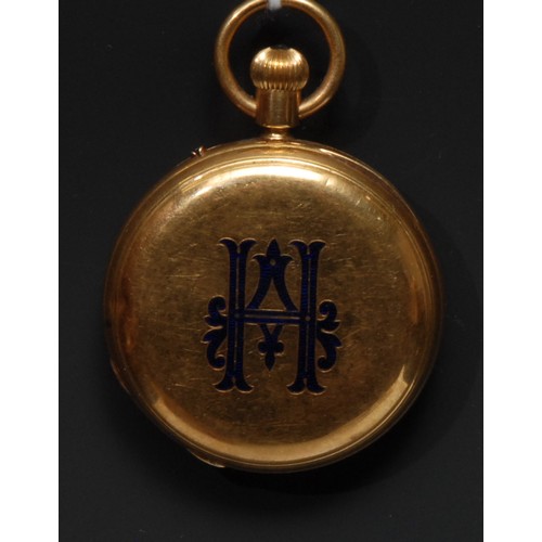 767 - A late Victorian 18ct gold lady's half-hunter fob watch, Payne & Co., London, movement numbered 6560... 