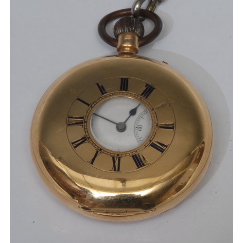 766 - A late Victorian 18ct gold half-hunter pocket watch, by J.W. Benson, London, inscribed with Roman nu... 