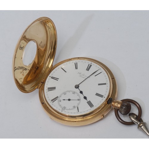 766 - A late Victorian 18ct gold half-hunter pocket watch, by J.W. Benson, London, inscribed with Roman nu... 