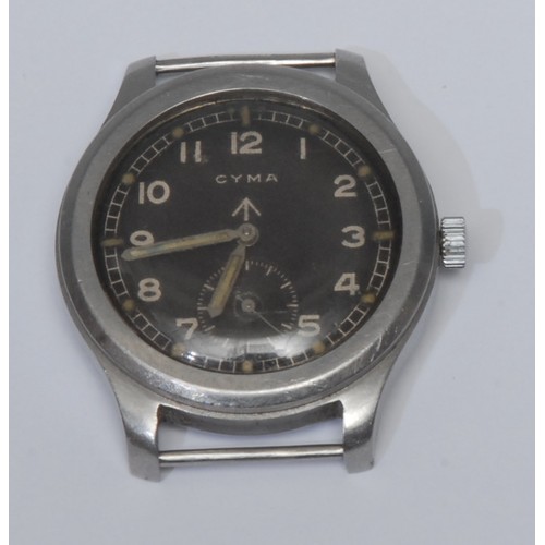 760 - Cyma- A World War II period British Military issue stainless steel gentleman's wristwatch, circular ... 