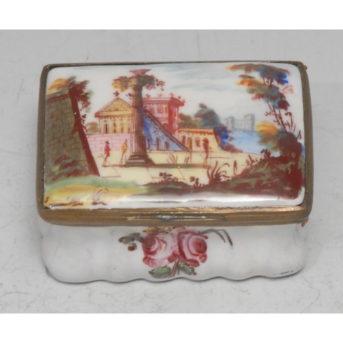 847 - A George III South Staffordshire enamel rectangular snuff box, hinged cover painted with figuresbesi... 