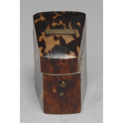 851 - A Victorian tortoiseshell slope top needle case, 5.4cm high, c.1860